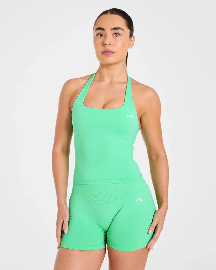 Enhance Seamless Halterneck Top Yoga Sports Bras Set Fashion Scrunch Bum Gym Shorts Women Workout Biker Stretch Fitness Leggings Tahsi Fashion House