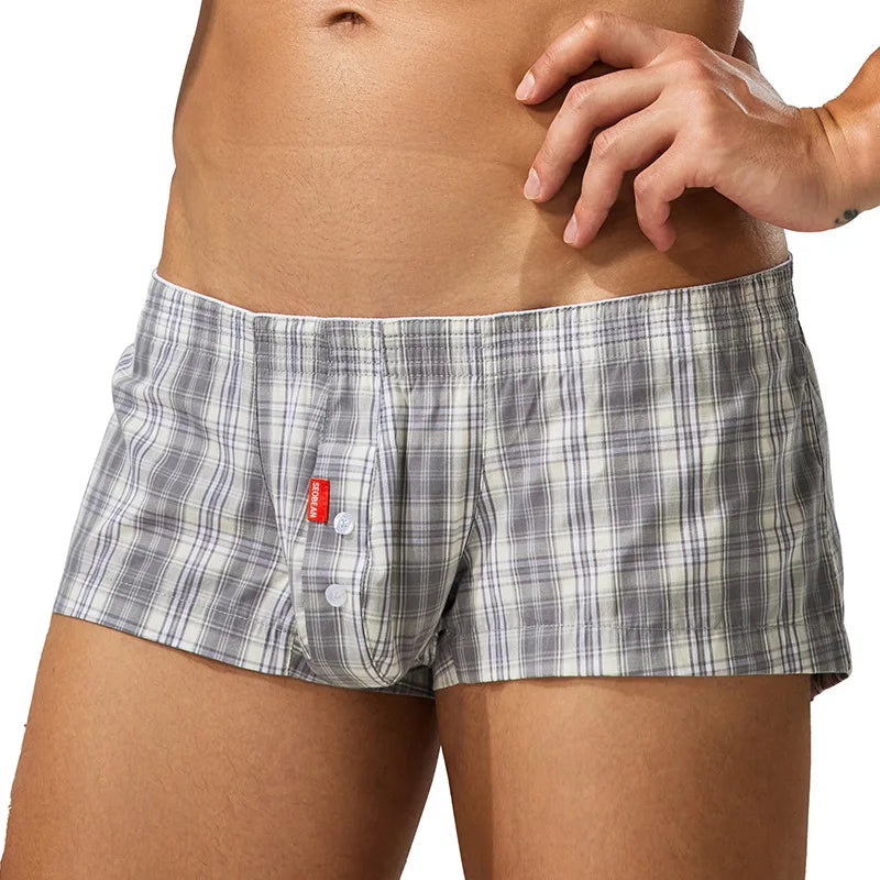 SEOBEAN Men's Comfortable Fashion Short Home Shorts with Large Pockets Cotton Boxer Briefs European Style Sleepwear Underwear