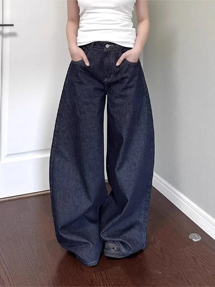 New American women black high street vibe wide-leg jeans for autumn and winter for men and women washed loose straight pants ATFH
