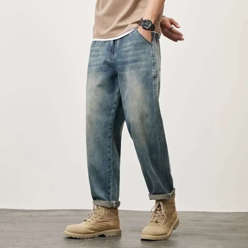 Summer Micro-cone Straight Jeans for Men Loose Comfortable and Versatile Casual Teenager Trendy Retro Trousers jeans for man ATFH