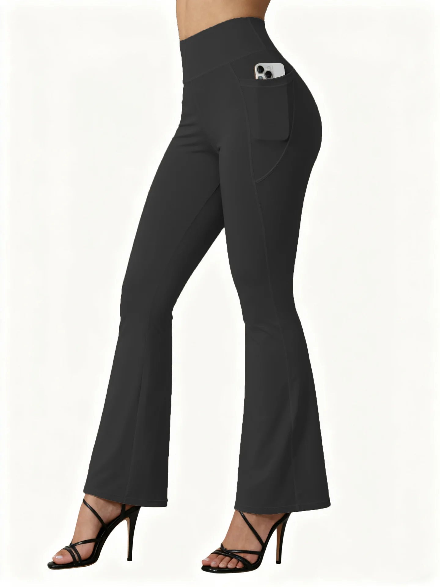 High Waisted Flared Yoga Leggings Women Butt Lifting with Pocket Design Wide Leg Leggings Running Tights Plus Size Gym Pants ATFH
