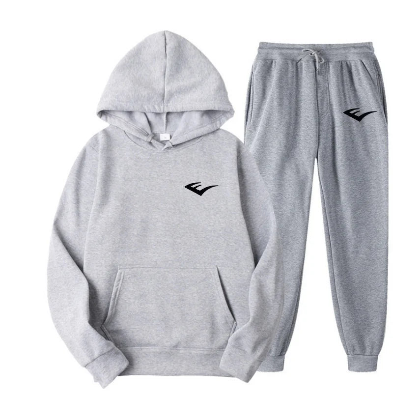 Men's sports and casual hooded shirt and pants set, featuring printed patterns, unisex, suitable for outdoor activities - ATFH
