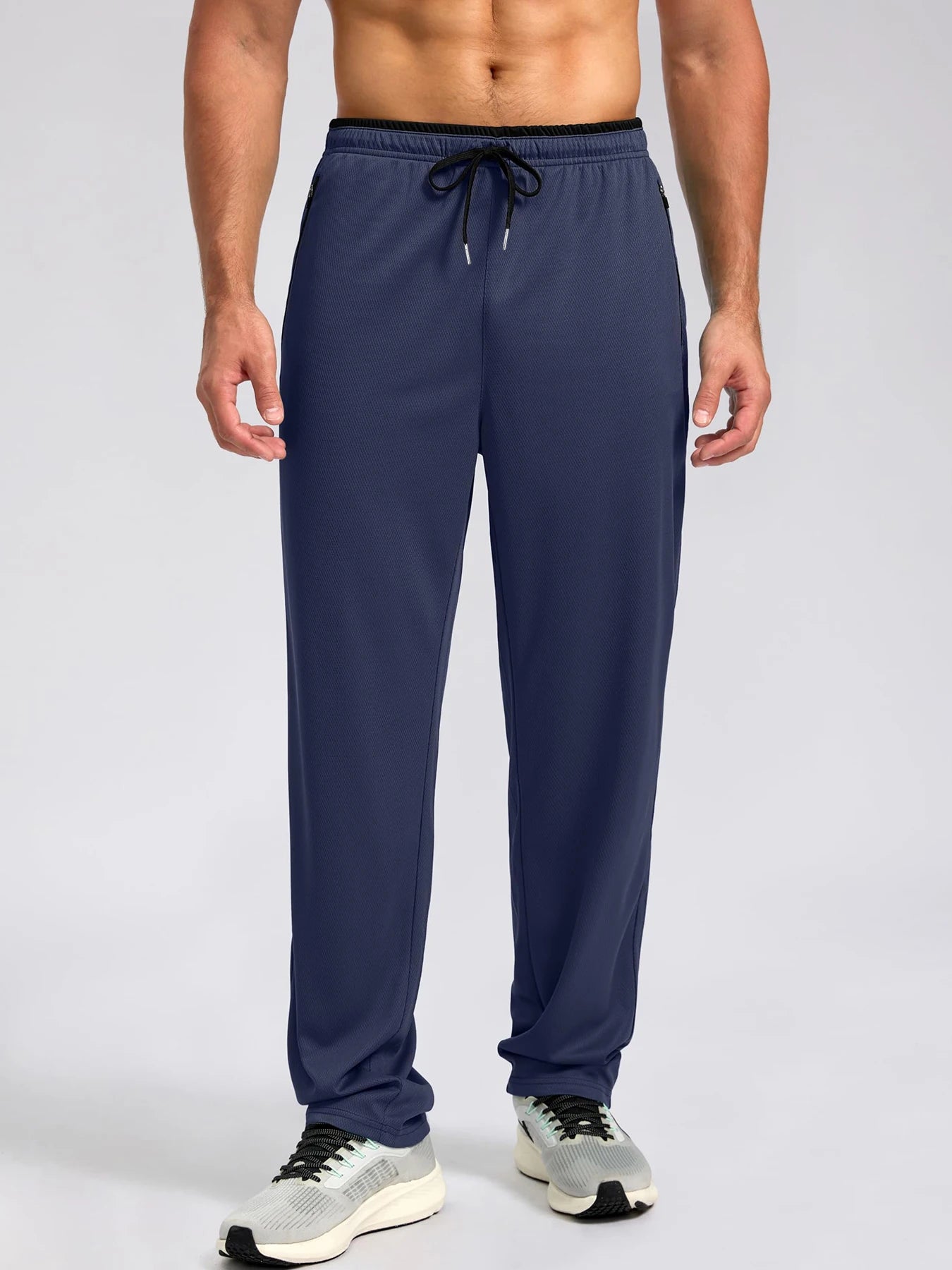 2026 Spring and Summer New Men's Zipper Pocket Solid Color Casual Pants Outdoor Sports Training Breathable Loose Straight Pants