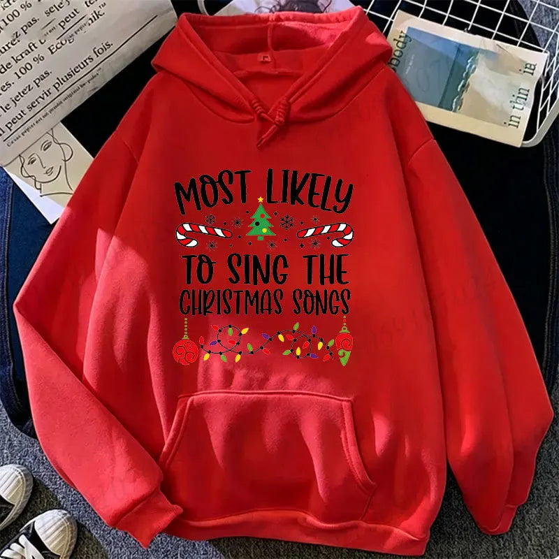 Most Likely To Christmas Family Hoodies Funny Slogan Group Sweatshirts Xmas Gingerbread Man Print Hooded Hoody Holiday Party Top