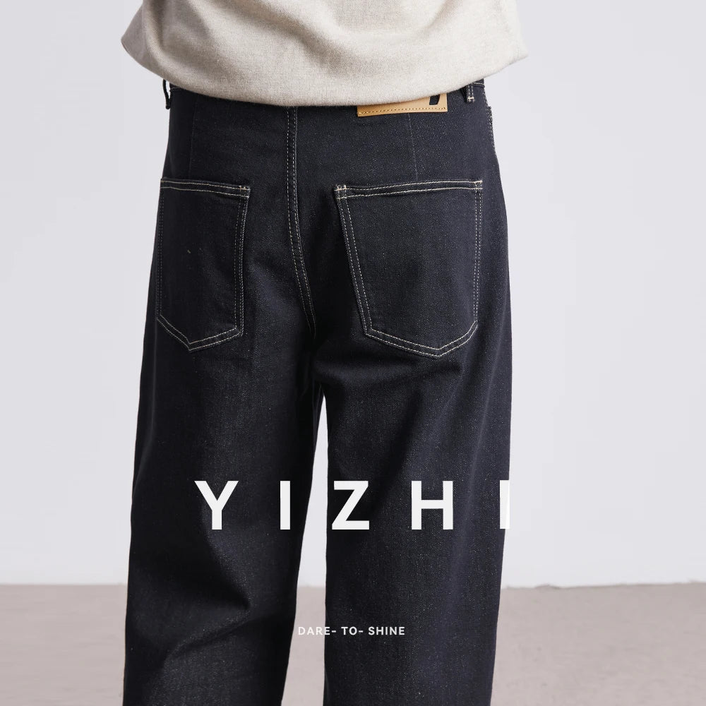 Fashion Retro Denim Jeans Men Spring Autumn New Straight Multi-Pocket Loose Casual Mid-Waist Trousers Men's Jeans ATFH