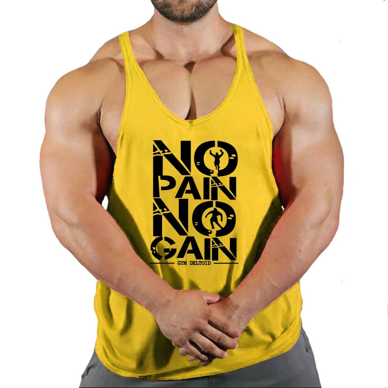 Hot Sale Gym Cotton Singlets Canotte Bodybuilding Stringer Tank Top NO PANI NO GAIN Fitness Shirt Muscle Guys Sleeveless Tanktop