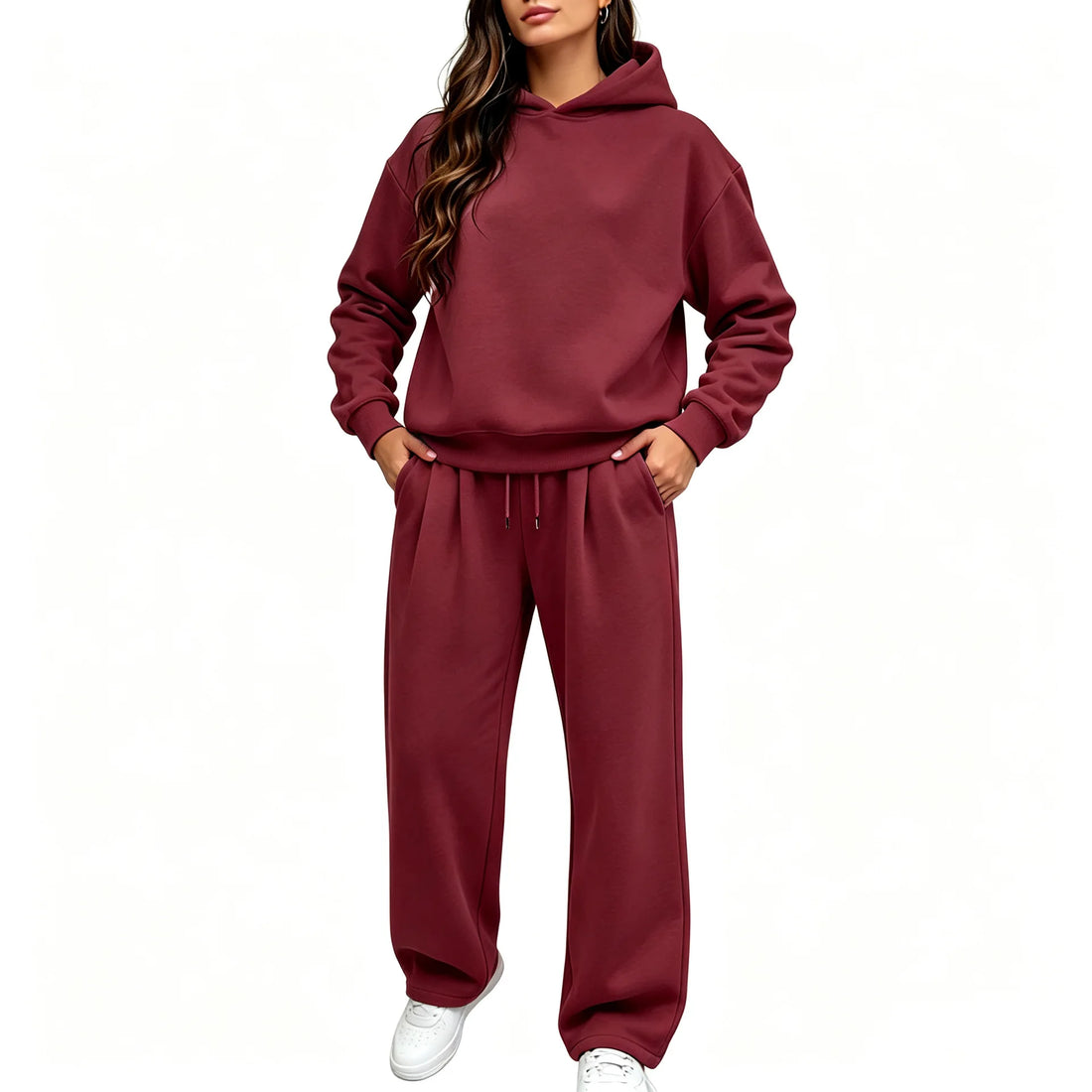 Casual Hooded Sweatshirt Set 2026 Autumn And Winter Solid Color Long Sleeved Women's Fashionable Loose Women's Top Two-piece Set
