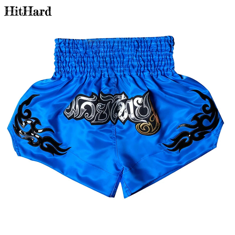 Muay Thai Shorts Men Women Kids Leopard Thai Boxing Shorts Premium Embroidery Satin Gym Kickboxing Fight Training BJJ MMA Pants