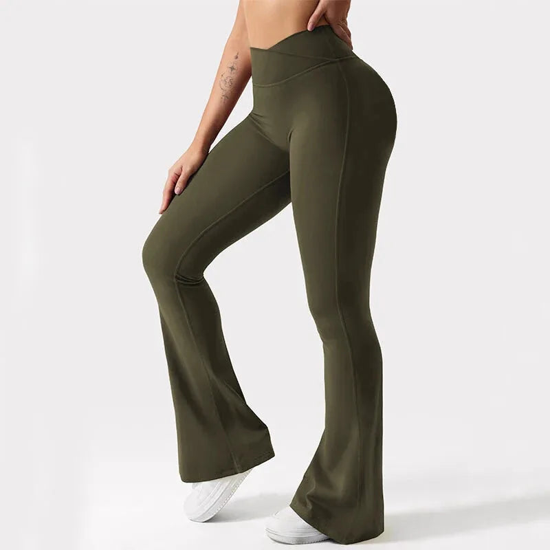 DF Vision Flares Women Seamless Gym Yoga Pants High Cross Waist Fashion Sports Leggings Fitness Wide-leg Workout Trousers ATFH