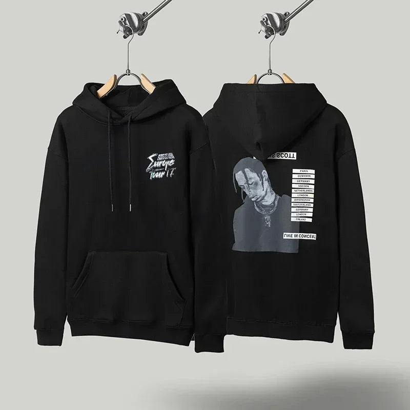 American Street Winter Cactus Jack Hoodie Letter Print Hooded Sweatshirts Casual Loose Fleece Hoodys Men Women Tops - ATFH