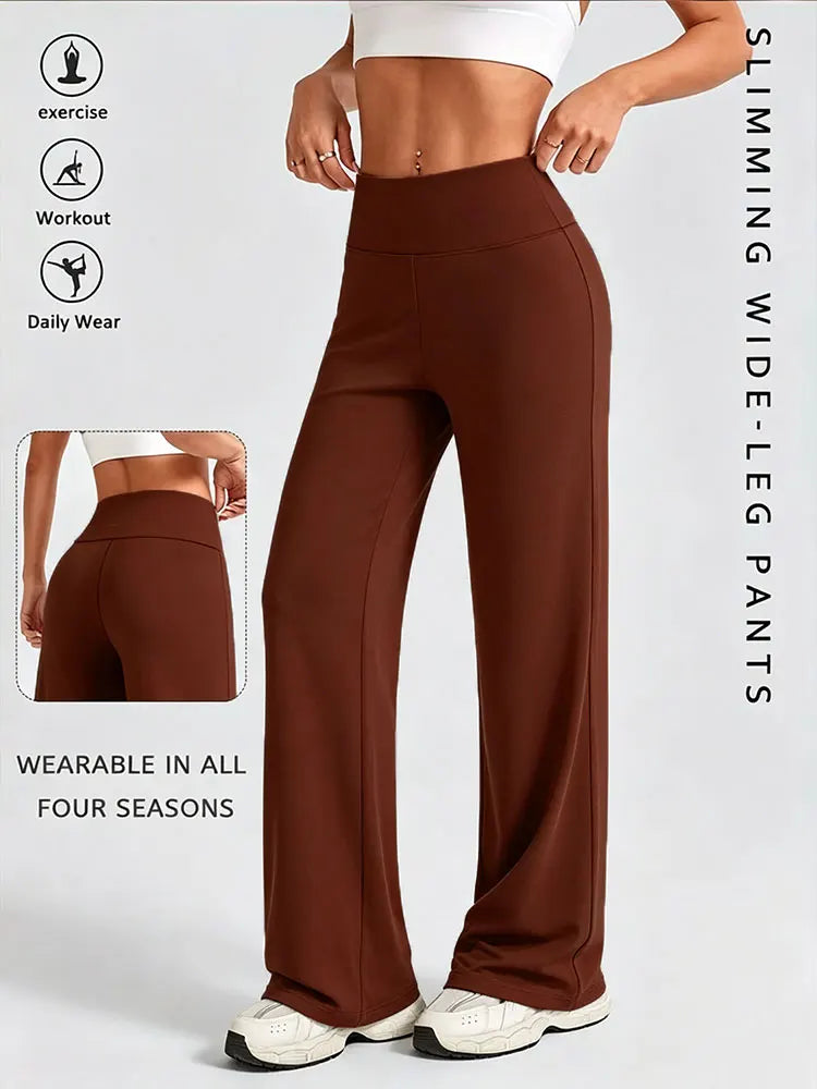 Solid Color Straight Wide Leg Pants Womens Mid Waist Yoga Leggings Fitness Tights Naked Feeling Pilates Running Sports Trousers