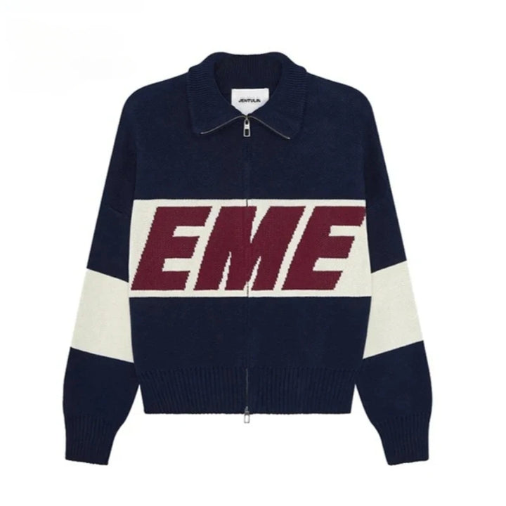 Retro Harajuku Spliced zipper Knit Sweater New Fashionable Casual Sweater Men American Y2k Letter Embroidery Clothing Women - ATFH