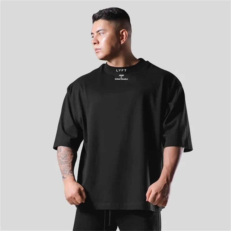 LYFT 100% Cotton Men's Gym T-Shirt Loose Fit Short Sleeve Sport Fitness Running Workout Training Shirt in Sizes M to XXXL ATFH