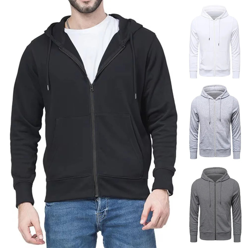 Trendy Hoodies Men Retro Harajuku Solid color High quality Jacket Streetwear Solid Zip Up Casual Loose Sweatshirt Clothes - ATFH