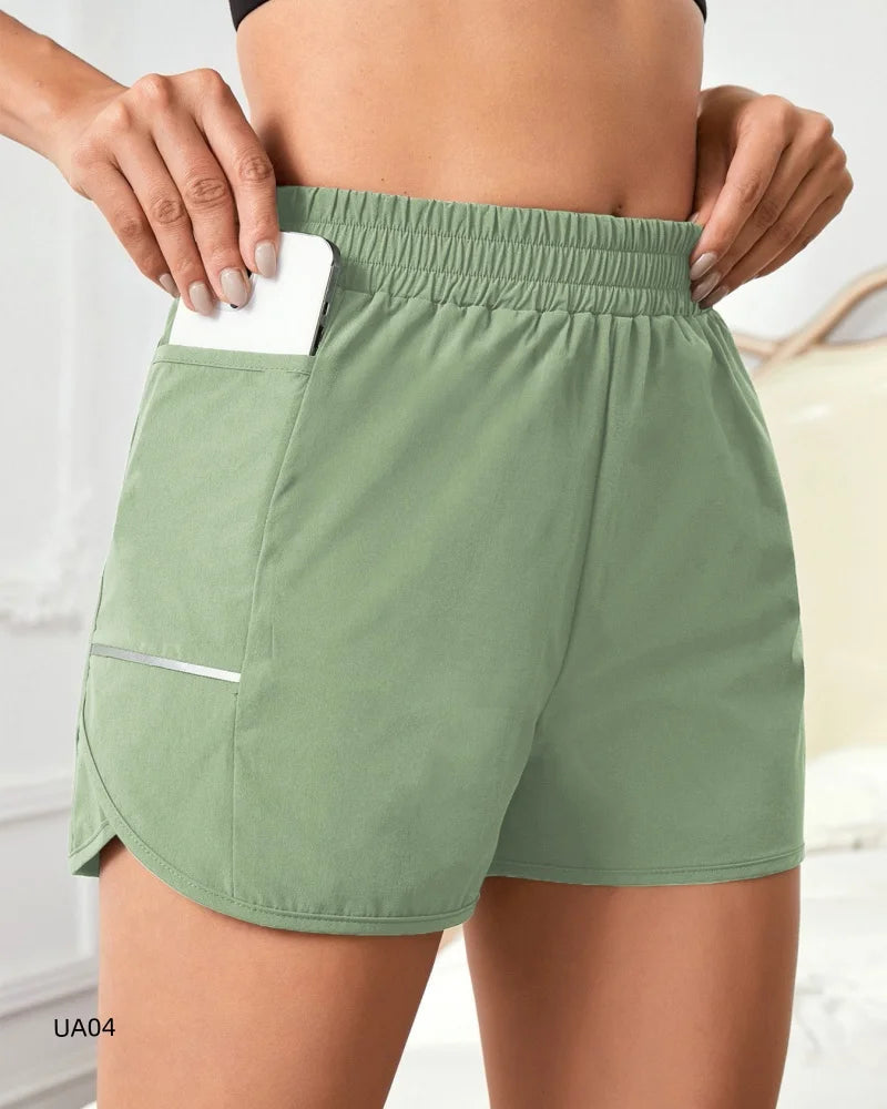 Women's High-Waisted Running Shorts Quick Dry Sports Gym Shorts Reflective Strip Elastic Waist for Yoga Fitness Streetwear Tahsi Fashion House