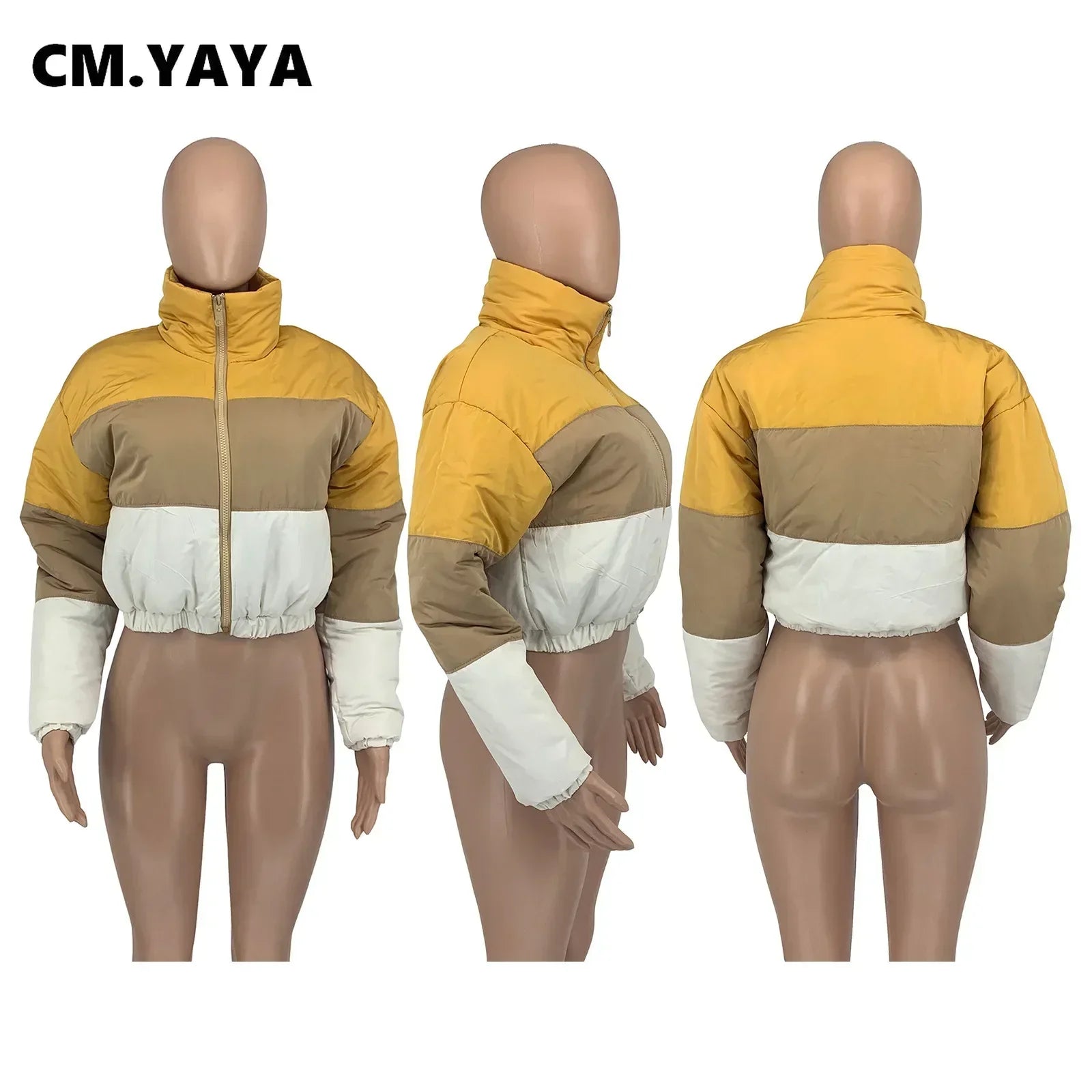 Waterarea Women Patchwork Zipper Fly Long Sleeve Down Coat Winter Keep Warm Streetwear Parkas Outcoat Jackets ATFH