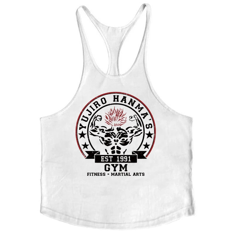 Anime Baki Hanma Print Stringer Tank Top for Men Y-Back Vest Muscle Training Undershirt Athletic Tops Gym Workout Bodybuilding