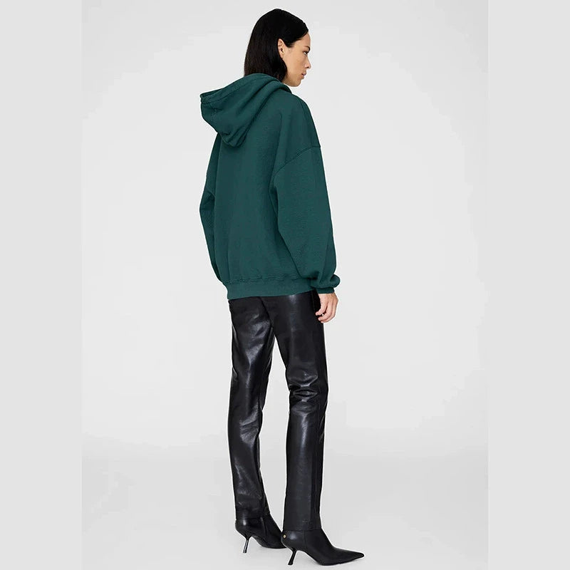 New 2025 Autumn Winter North American Niche Classic Letter Front Felt Patch Embroidered Fleece Women's Fleece Hoodie Sweatshirts - ATFH