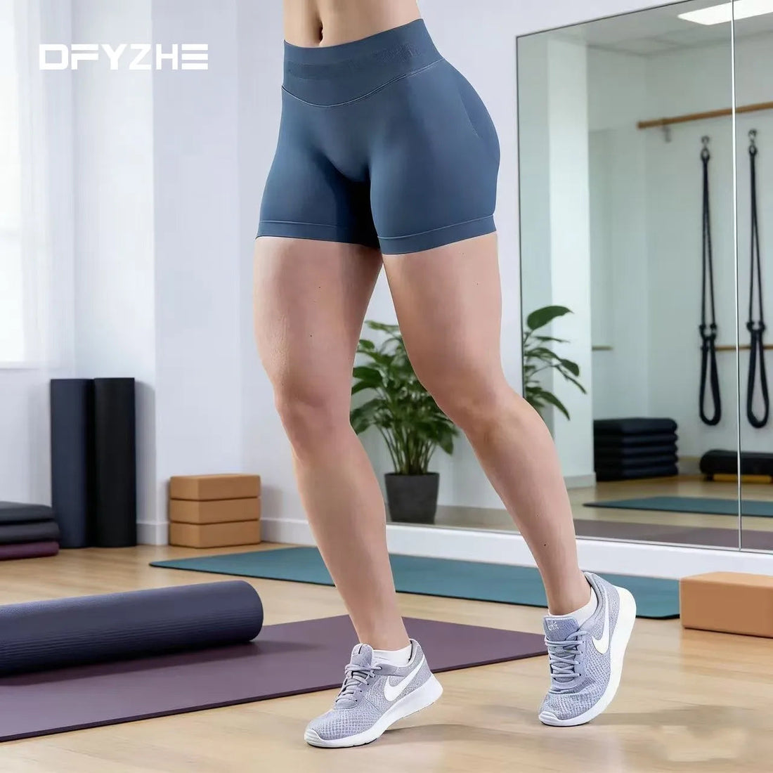 DFYZHE Impact Shorts 4.5-inch Women's Fitness Exercise Bike Shorts with Low Rib Belt Fitness Tight corset Hip Yoga Seamless Tigh Tahsi Fashion House
