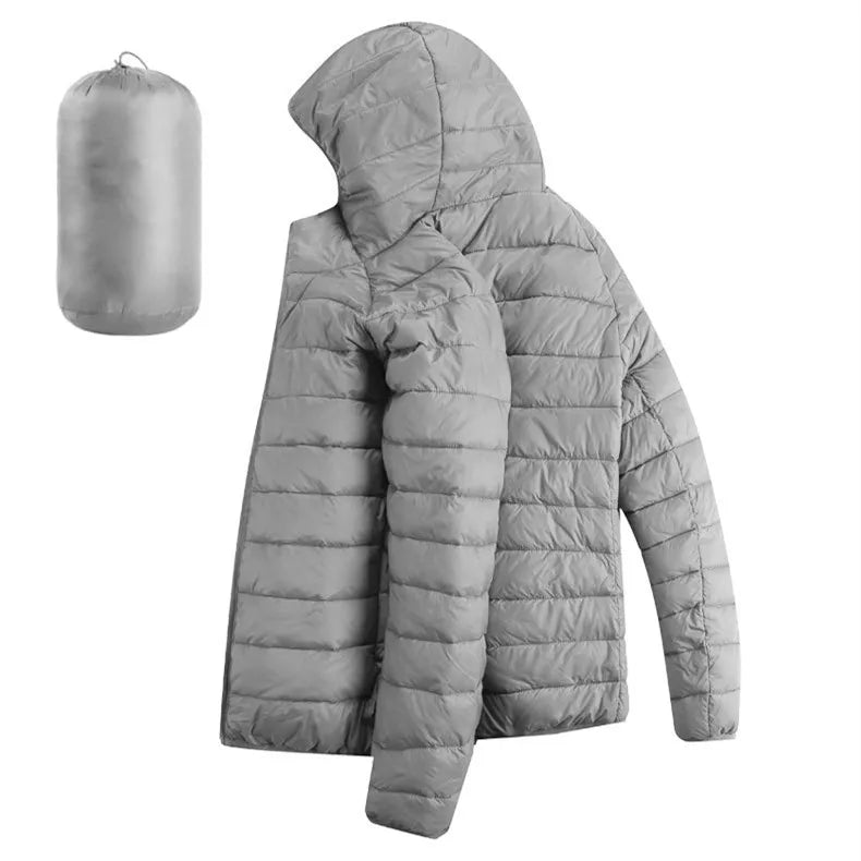 Men Hiking Down Cotton Jacket Hooded Lightweight Parkas Zip Pocket Fashion Outerwear Casual Padded Jacket and Coat Men Winter
