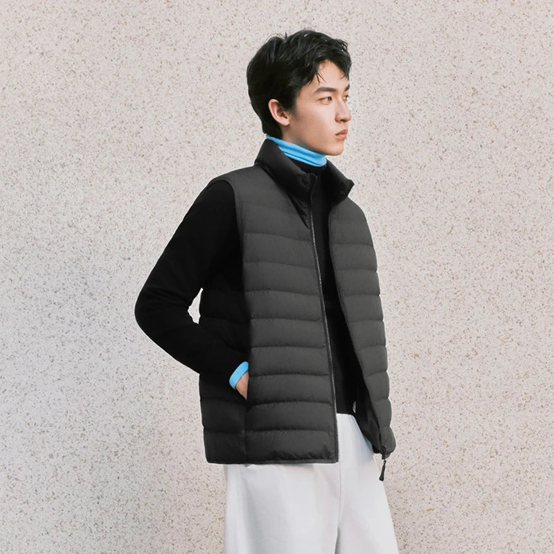 Semir Men Down Vest Water Repellent Lightweight Build 90 Percent Down Fill Stand Collar Solid Color Commuter Style 2026 Winter