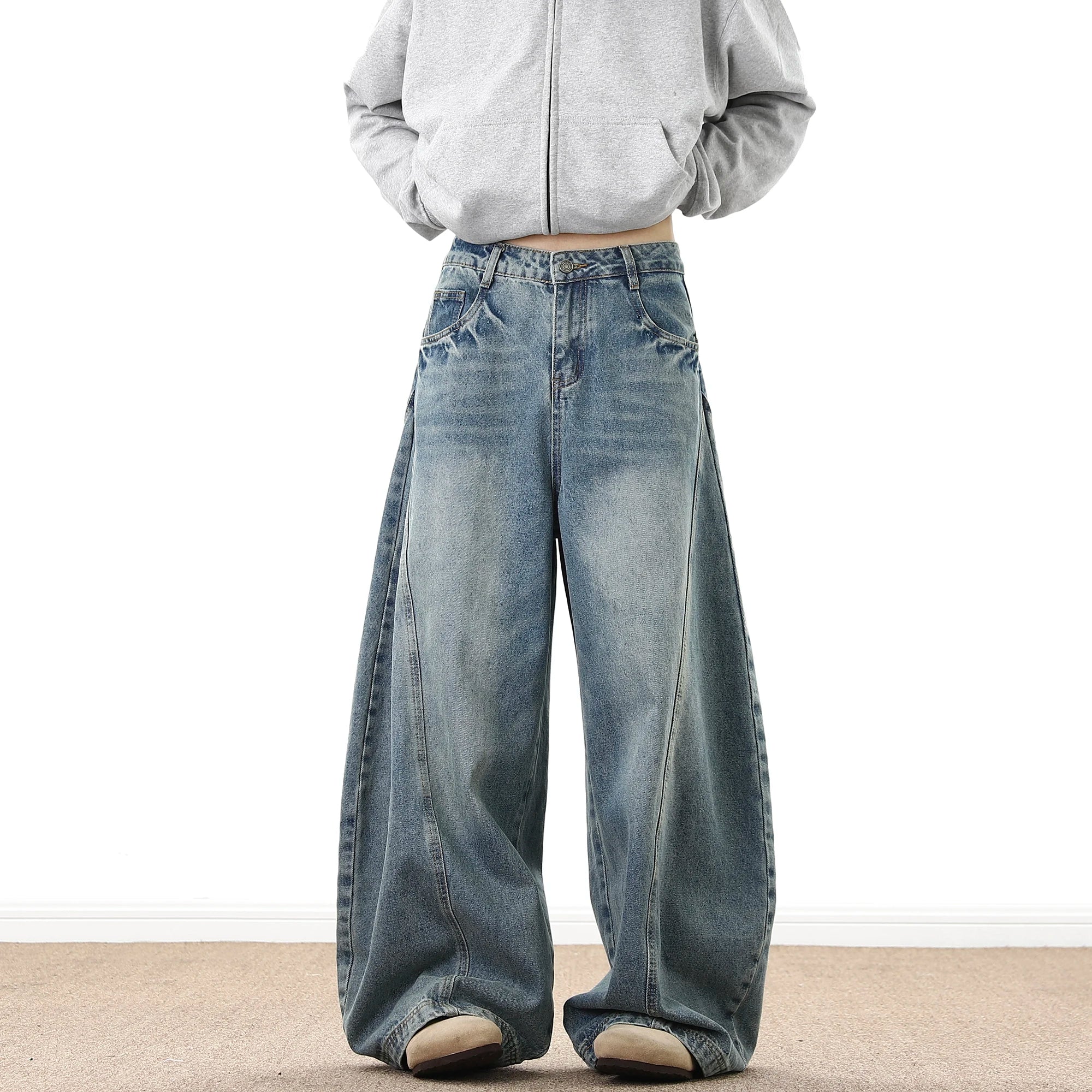 Wide Leg Denim Pants Male Loose Cowboy Mopping Trousers baggy Men's Jeans  Fashion Handsome Washed Streetwear Casual ATFH