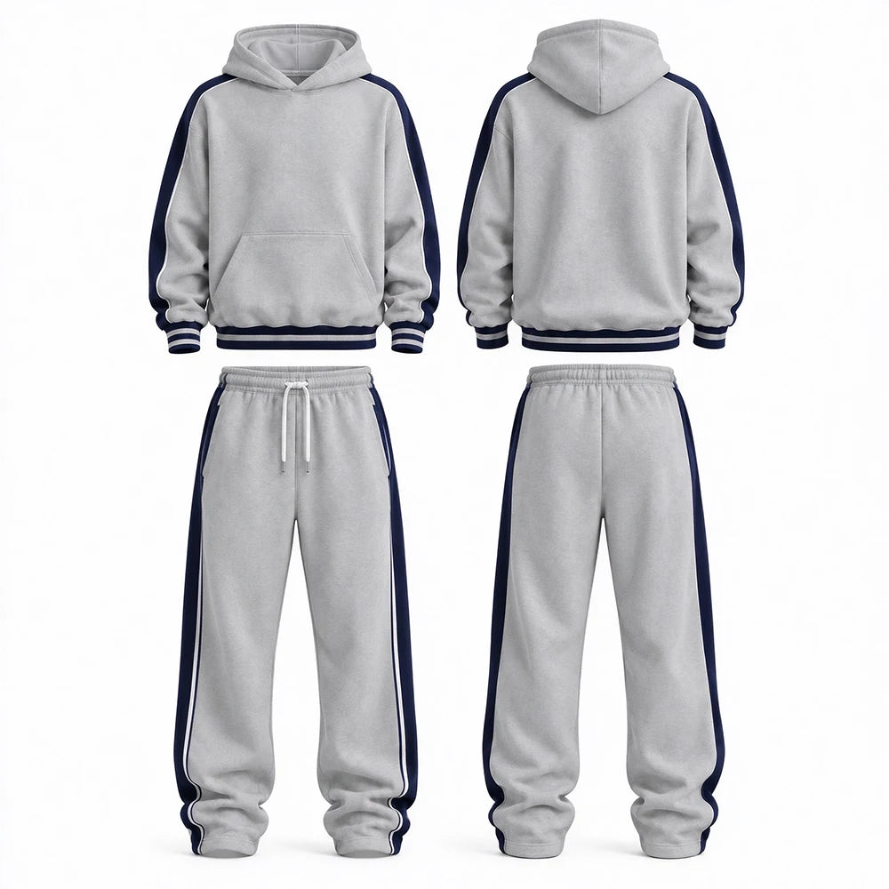 Men's hooded sweatshirt two-piece set solid color fashionable casual autumn and winter daily wear