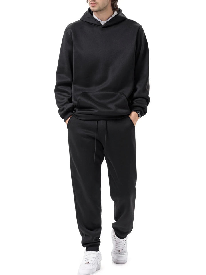 Men's Sports Suit Autumn and Winter Hoodie+pants 2-piece Set Fashionable Solid Color Casual Pullover and Pant Outdoor Sportswear - ATFH