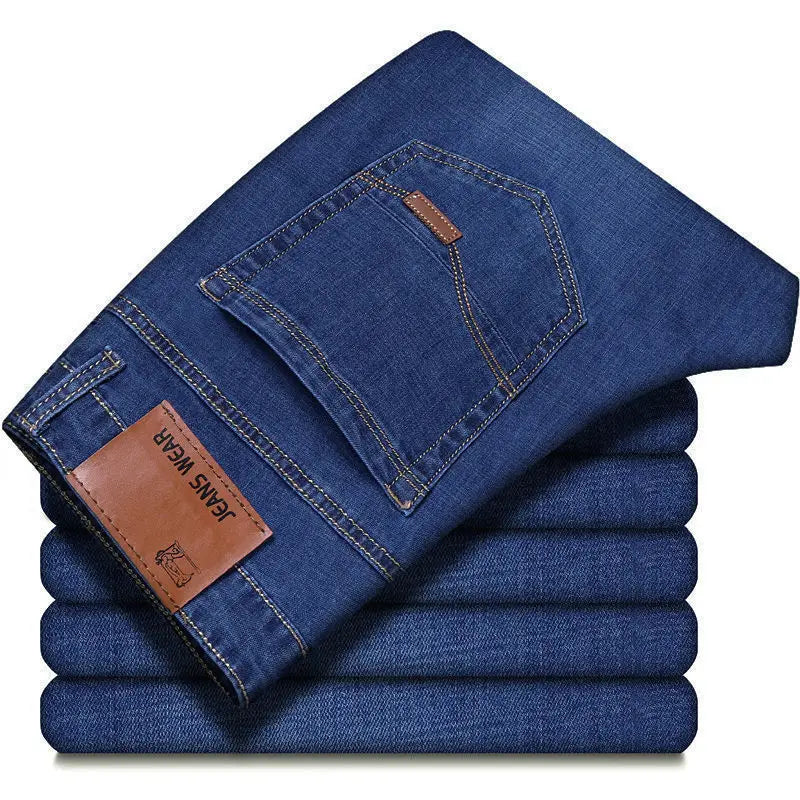 Men Fashion Straight Jeans Men 2025 New Stretch Slim Fit Pants Comfortable Soft Business Denim Trousers Male Brand Clothing ATFH