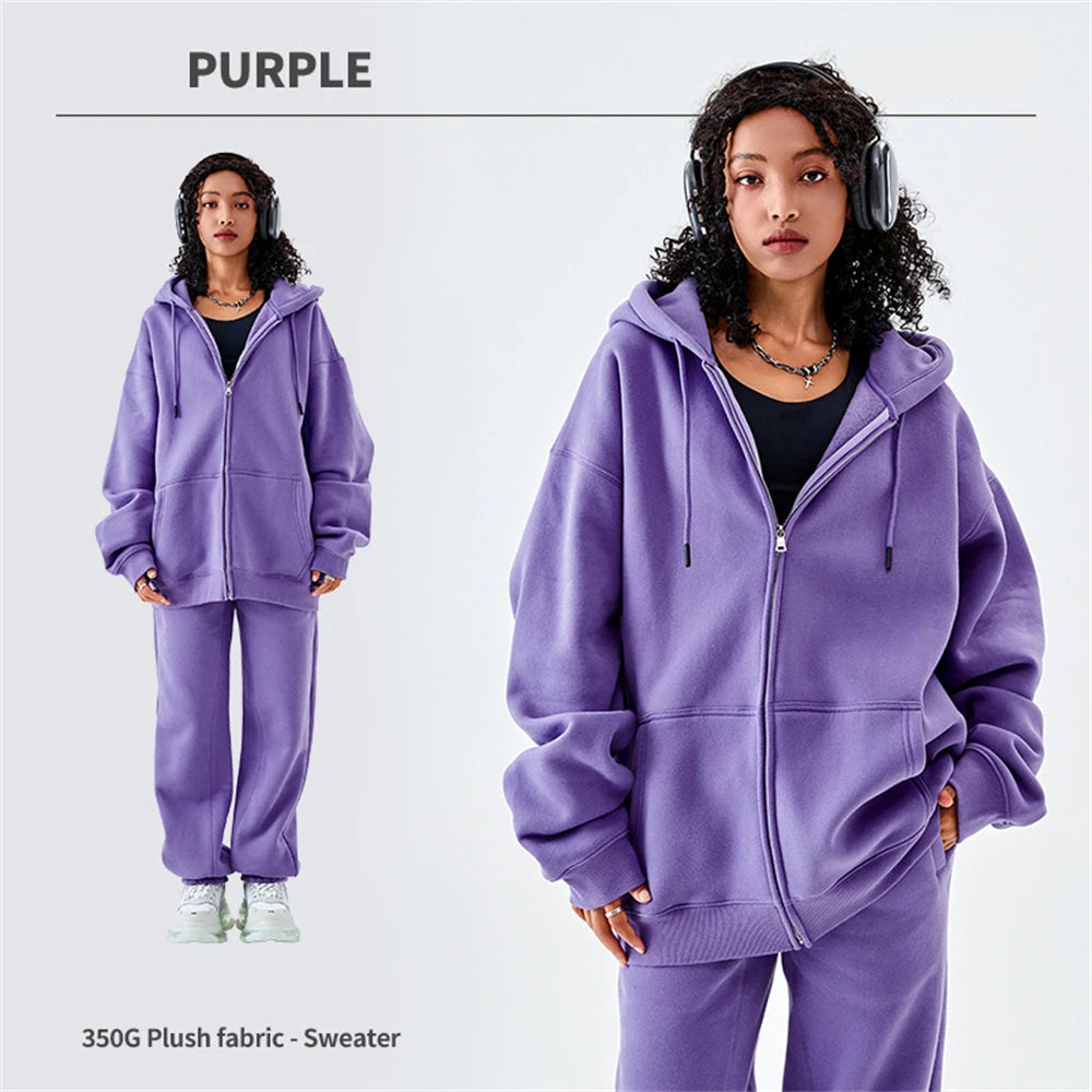 ZODF Basic Winter Men Fleece Zipper Hoodies Unisex Casual Loose 350gsm Warm Solid Hooded Sweatshirts Coats 18 Colors HY0726 - ATFH