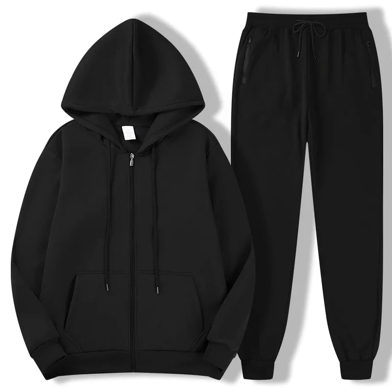 2025 Newest Men's Autumn Winter Collection Zip Hooded Sweatshirt and Trouser Two Piece Tracksuits - ATFH