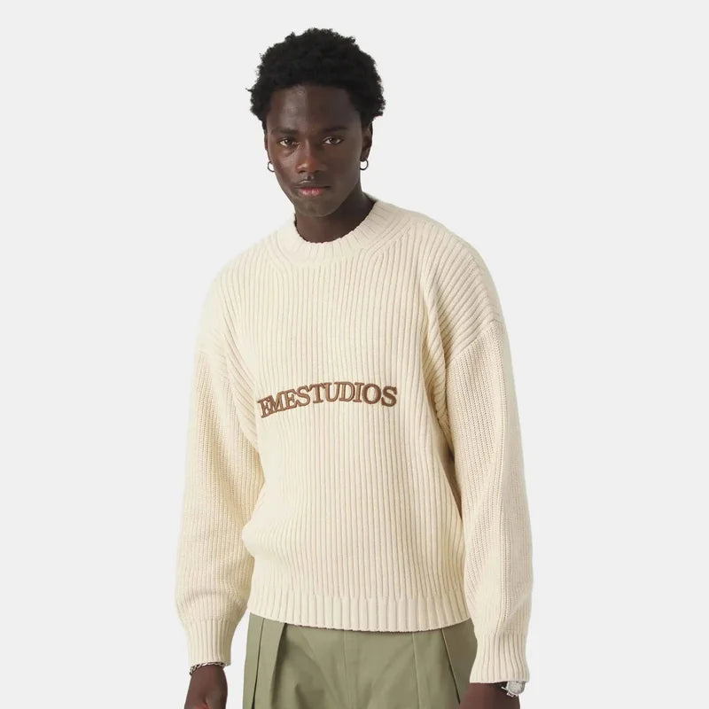 Eme Letter Y2k Street Round Neck Sweater Men's And Women's Loose Fitting Pullover Casual Retro Knitted Sweater Autumn And Winter - ATFH