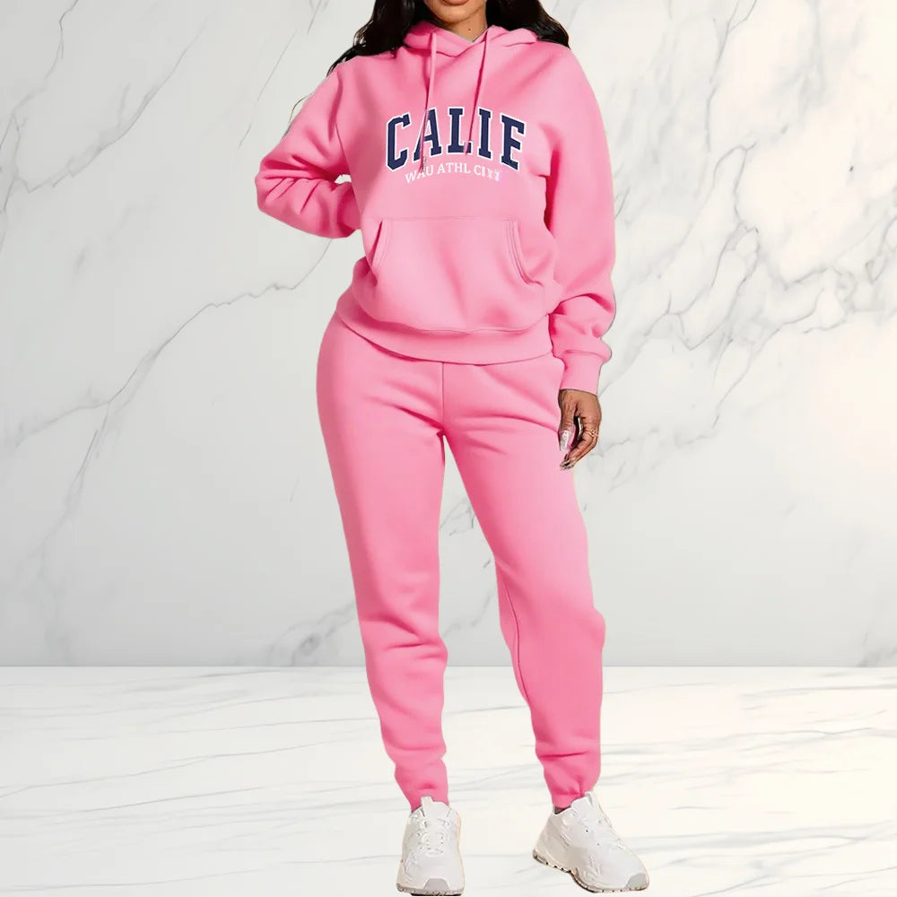 Women's Sets Hoodies Pants 2 Piece Outfits Aesthetic Sportswear Sweatsuit Graphic Letter Print Plus Size Pink Tracksuit Pant Set - ATFH