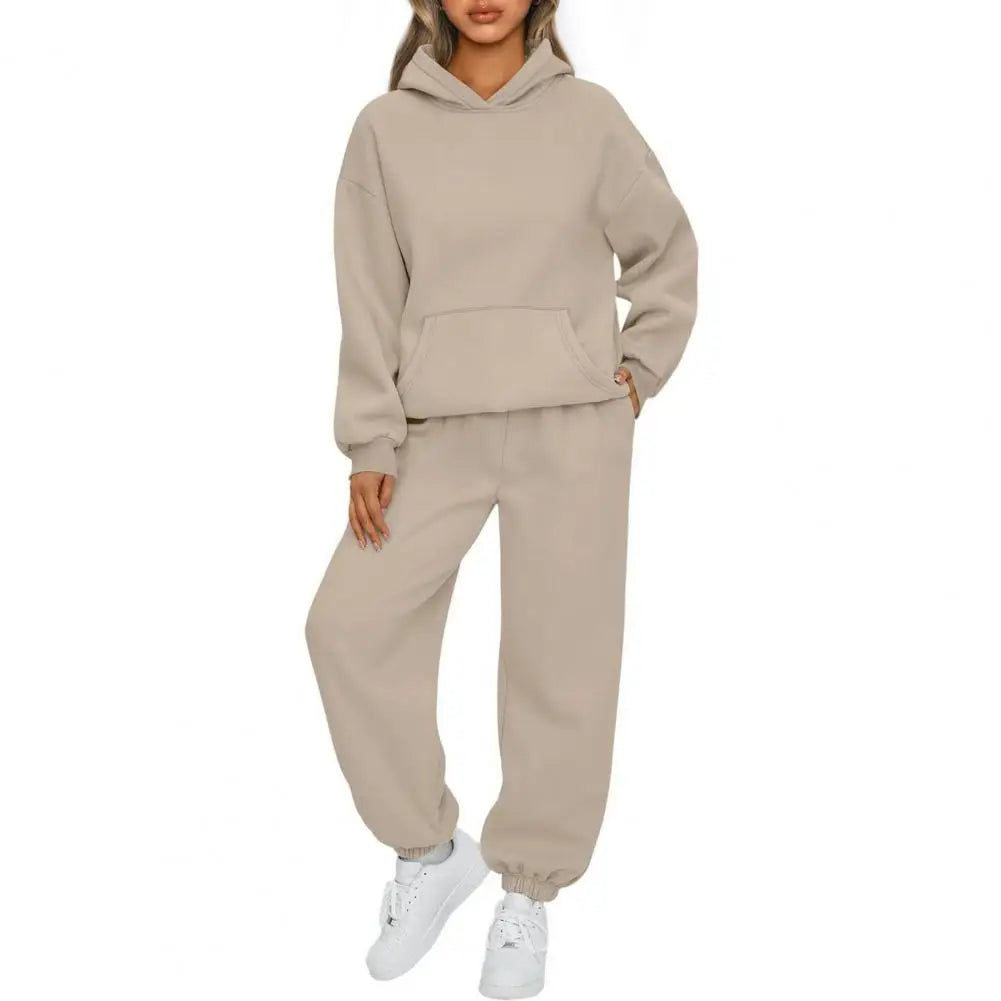 Women's Tracksuit Suit Winter Fashion Warm Hoodie Sweatshirts Two Pieces Oversized Solid Casual Hoody Pullovers Long Pant Sets