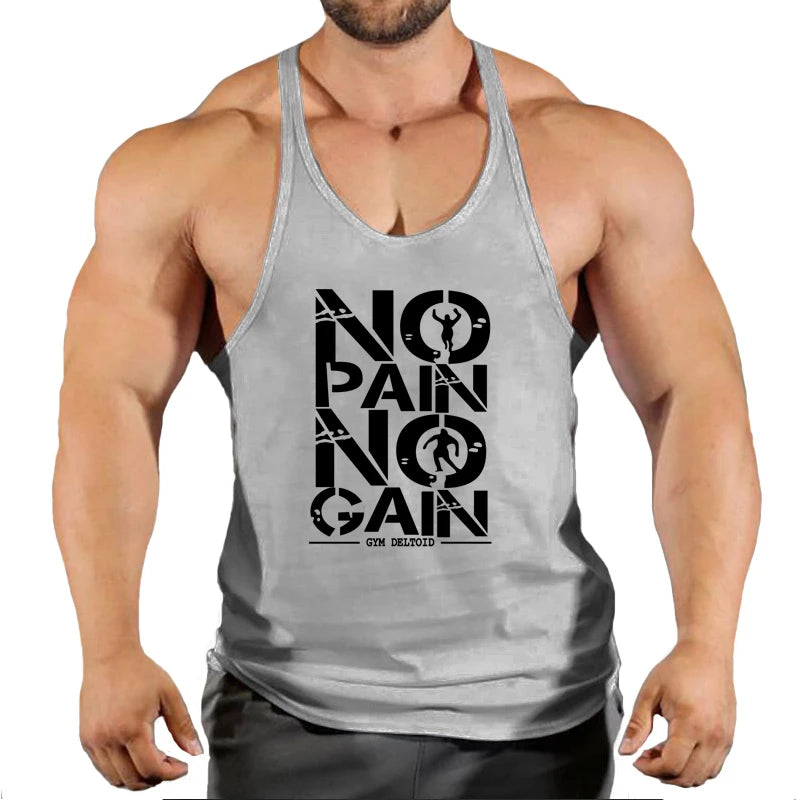 Hot Sale Gym Cotton Singlets Canotte Bodybuilding Stringer Tank Top NO PANI NO GAIN Fitness Shirt Muscle Guys Sleeveless Tanktop