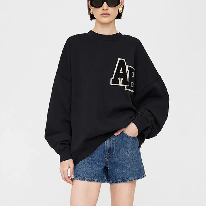 Autumn and winter North American niche AB classic letter hand cranked special embroidery fleece women's plus fleece hoodie - ATFH