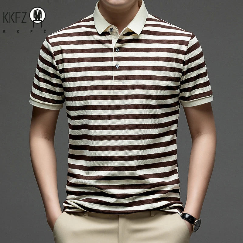 Mens Summer Striped Polo Shirt Short Sleeve Lightweight Breathable Collared Casual Top For Men