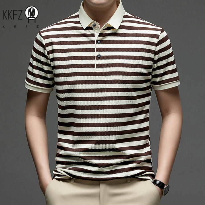 Mens Summer Striped Polo Shirt Short Sleeve Lightweight Breathable Collared Casual Top For Men