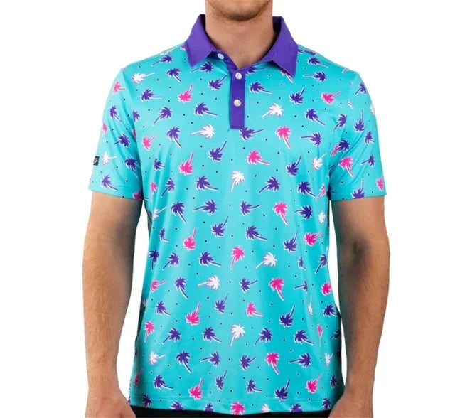 Summer Printed Floral Casual Golf T-shirt Men Outdoor Short Sleeve Quick Dry Breathable Clothing Lapel F4 Racing Polo T-shirt