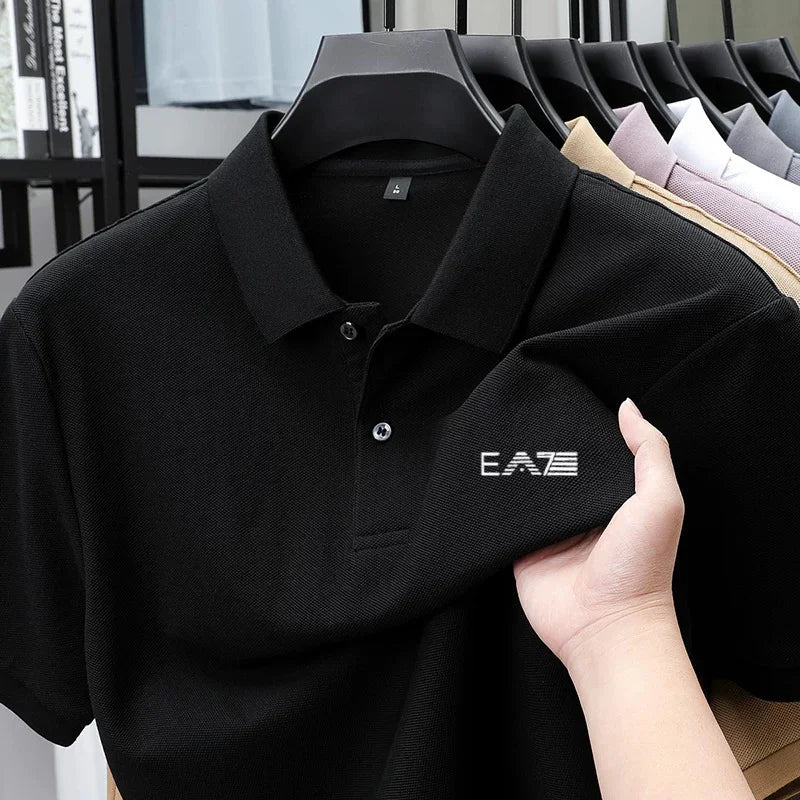 2026polo shirt short sleeved letter printed men's summer top made of 100% pure cotton, comfortable, breathable and casual