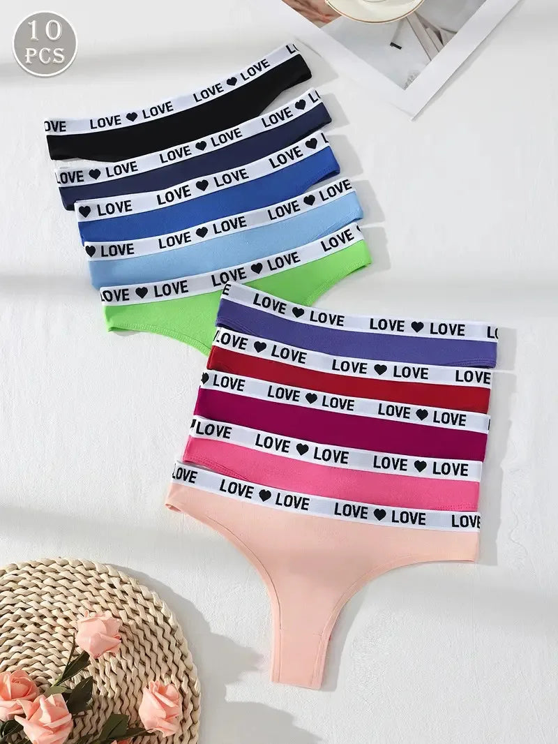 10Pcs Sexy Women Thongs Low Waist Panties Underwear Letter Girls Briefs Cotton G-String Breathable Ladies Panty Female Lingerie
