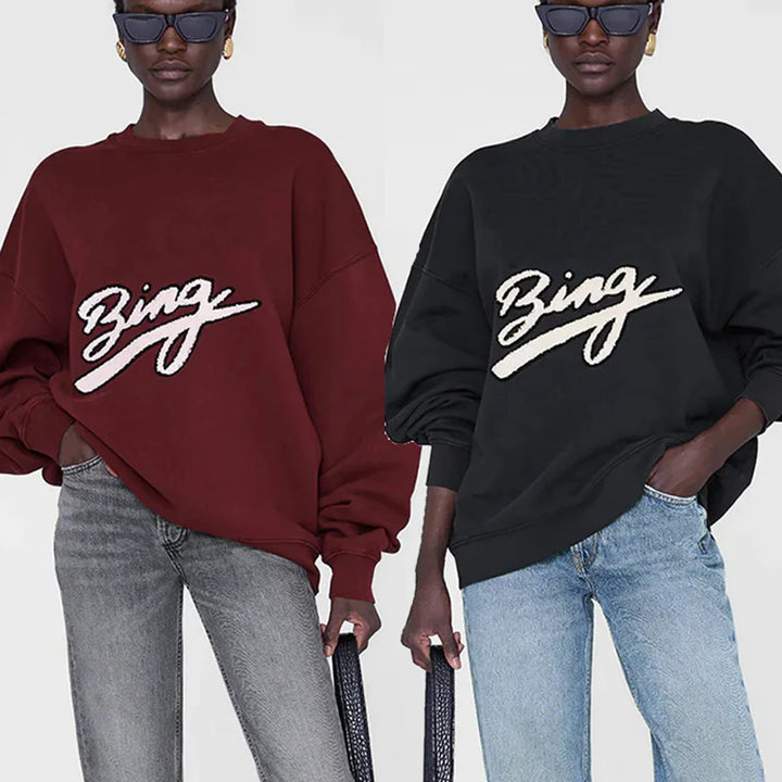 Winter new North American niche AB art word hand cranked special embroidery fleece round neck women's sweatshirt - ATFH