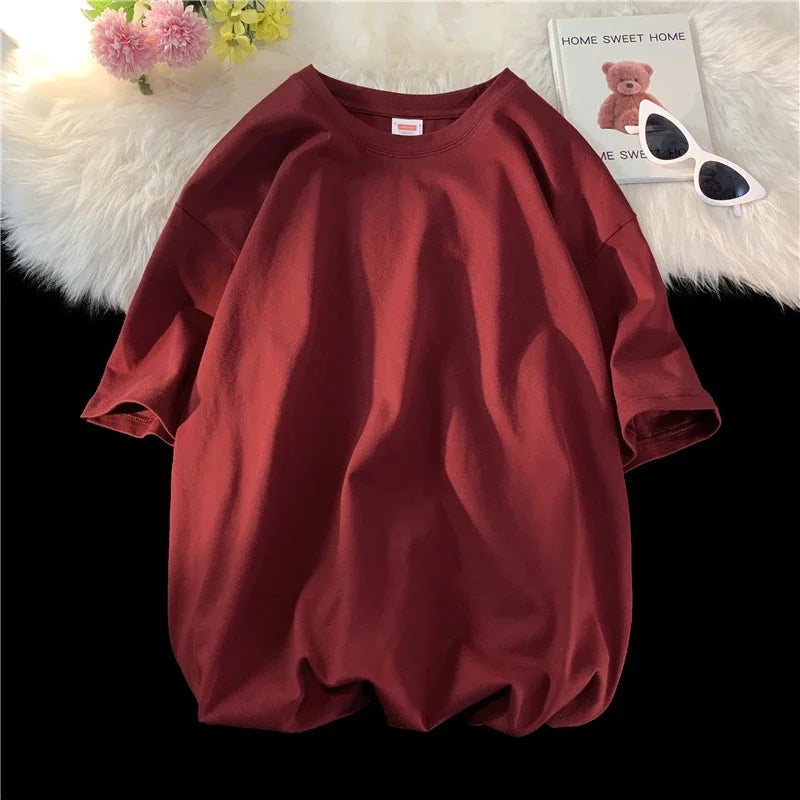 LEGIBLE Summer short sleeve T-Shirt Women Cotton Tee Shirt Loose Solid Basic Oversized T Shirt Women O-neck Tshirt Women - ATFH