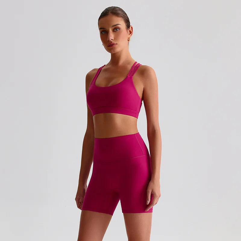 Women's Seamless Yoga Set Quick-Dry Sexy Backless Sportswear Bra High-waisted Shorts Outdoor Running Gym Fitness Workout Outfit - ATFH