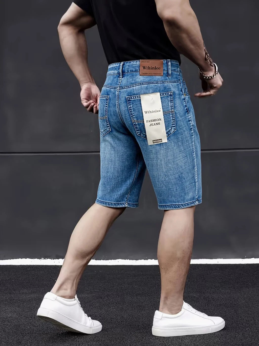 Wthinlee New Business Men's Jeans Casual Straight Stretch Fashion Classic Blue Black Men's Summer Denim Shorts Knee-Length ATFH