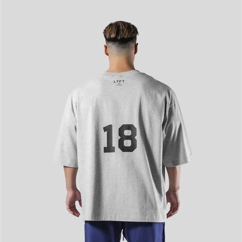 LYFT Loose Men Gym Running T-Shirts Breathable Short Sleeve Summer Cotton Fitness T Shirt  Sports Bodybuilding Training TEE Tops ATFH