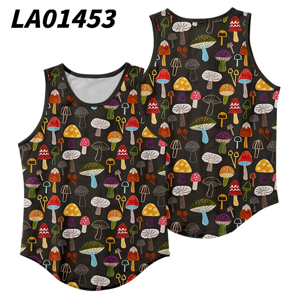 Summer Workout Black Print Sleeveless Beach Undershirt Vest Men Tank Top Gym Stringer Singlets Fitness Clothing