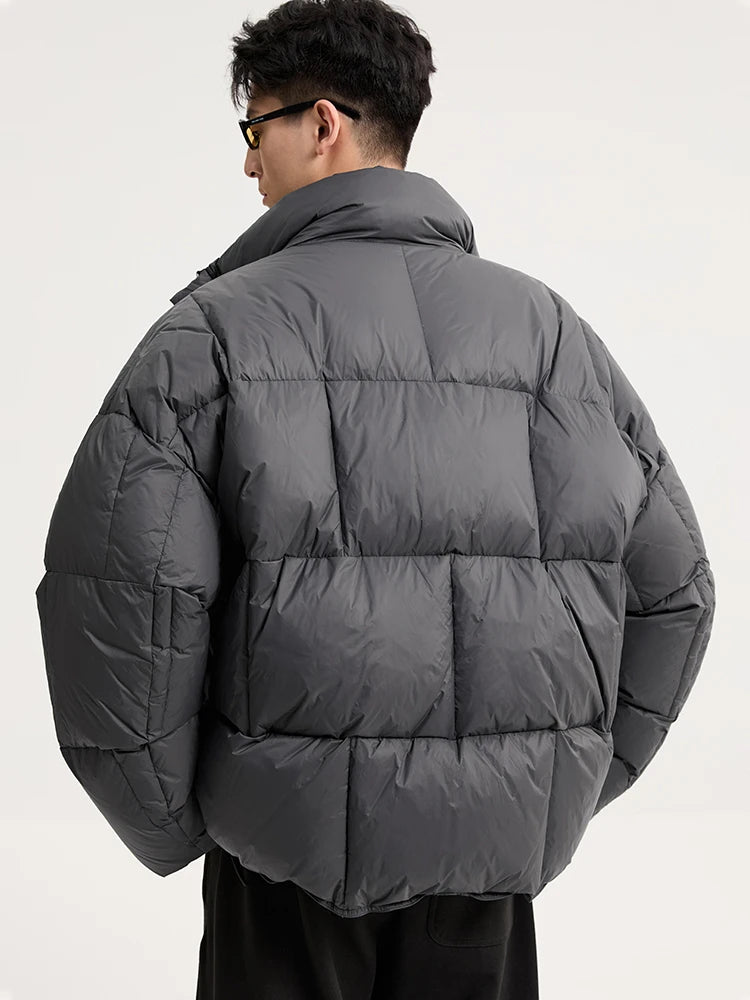 Men's Solid Color Puff Down Coats 2026 Winter Fashion Thick Warm Loose Jackets Male Stand-up Collar Bread Overcoats W919