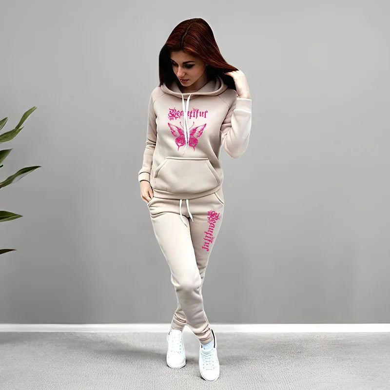 2025 Trendy Women's Tracksuit Set Solid Color Hoodie and Sweatpants Y2K Streetwear Outfit Autumn Winter Female Casual Sportswear