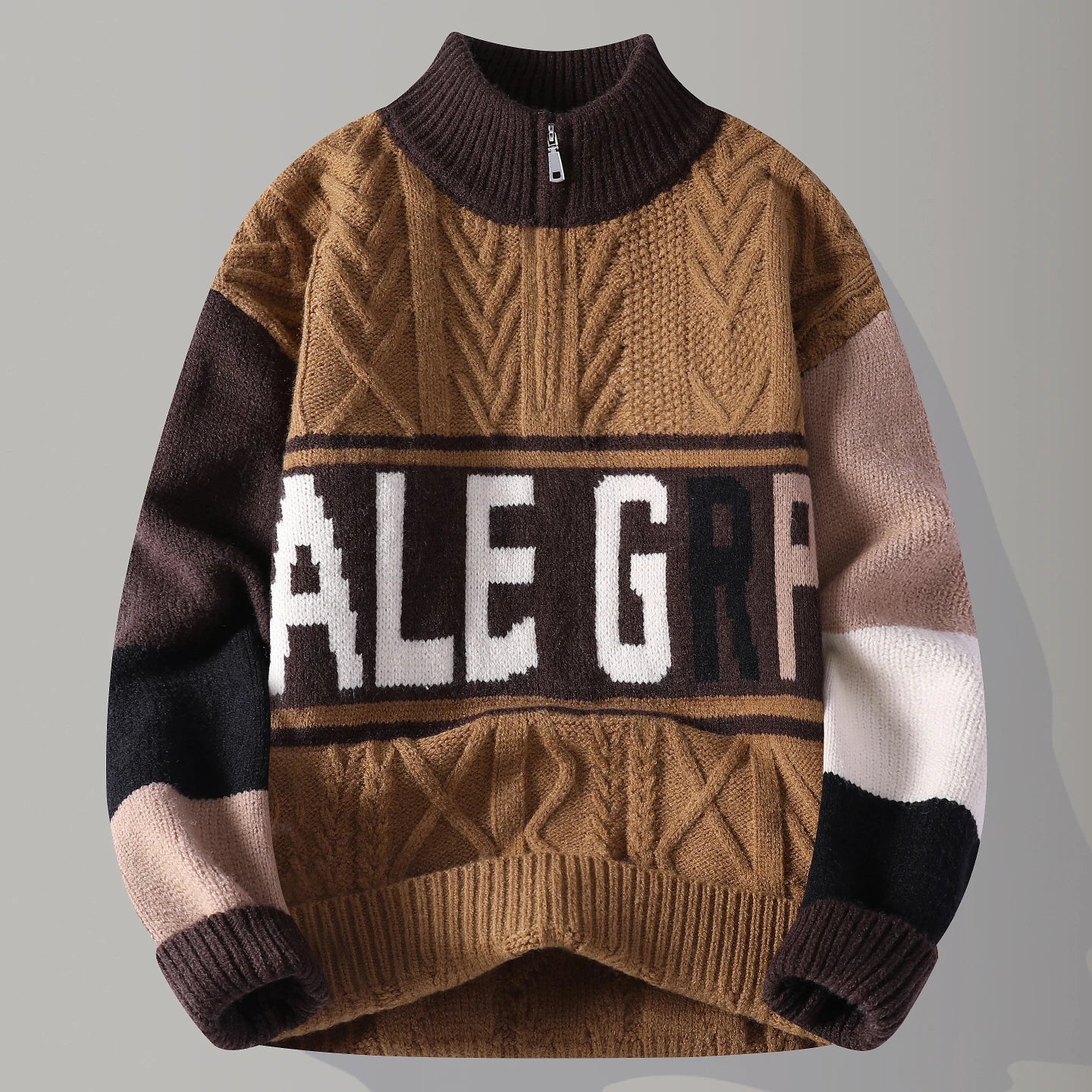 Autumn/winter Fashion Trend Retro Sports Thickened Warm Knitted Sweater Men's Loose Comfortable Large Size High Quality Sweater - ATFH